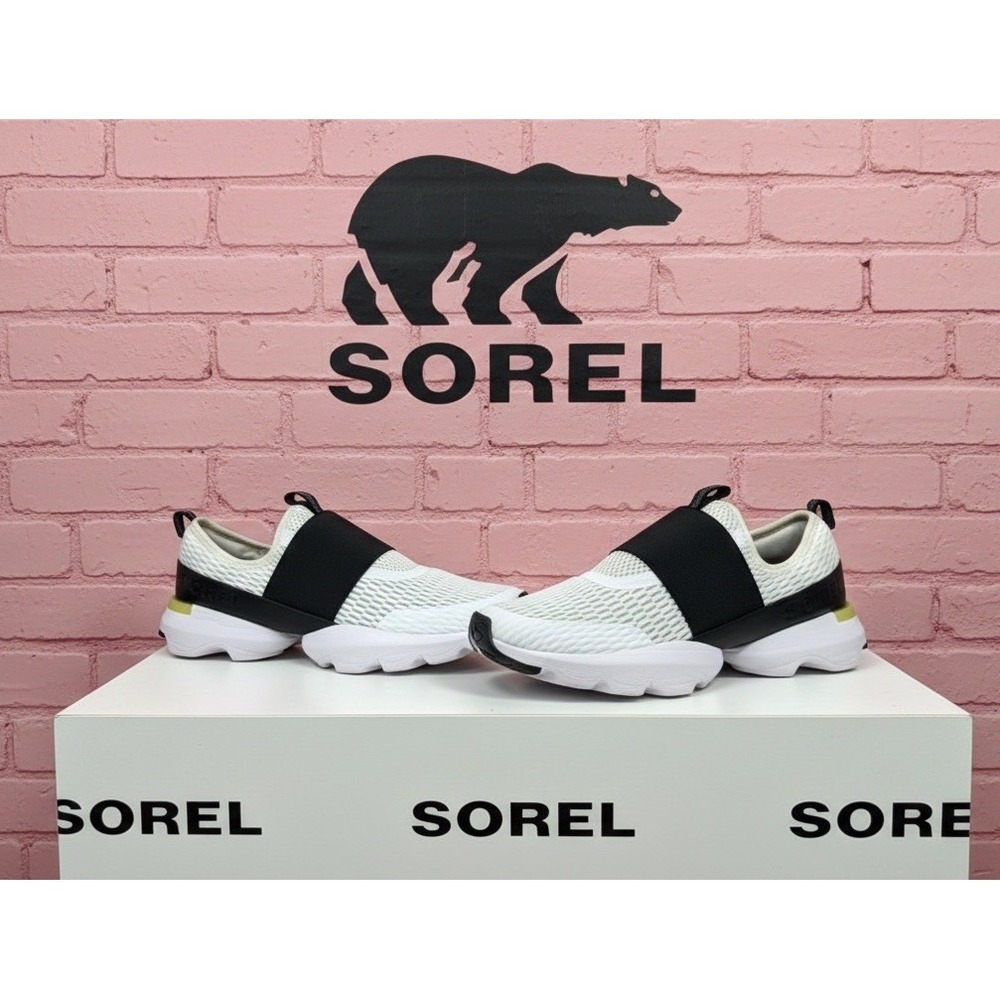 🔥Sorel Kinetic🖤⭐️🖤Impact Strap Low Top Slip On Sneakers White Black Running 9